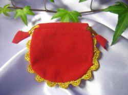 画像1: 巾着ポーチ【赤　装飾つき・インド製】